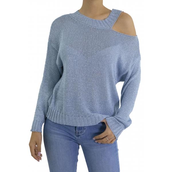 Maglia in lurex con dettaglio sulla spalla 